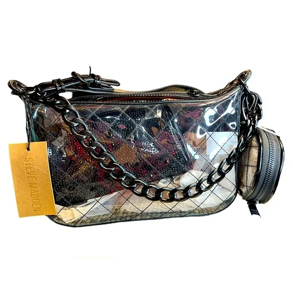 Steve Madden NWT Black & Transparent 2 Shoulder Straps Concert Bags  (P059) - Picture 2 of 11